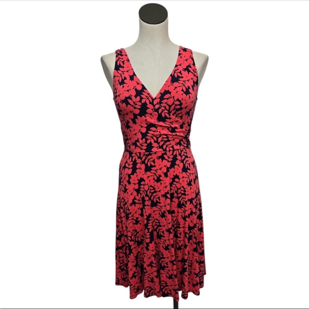 Boden Coral and Navy Sleeveless Dress